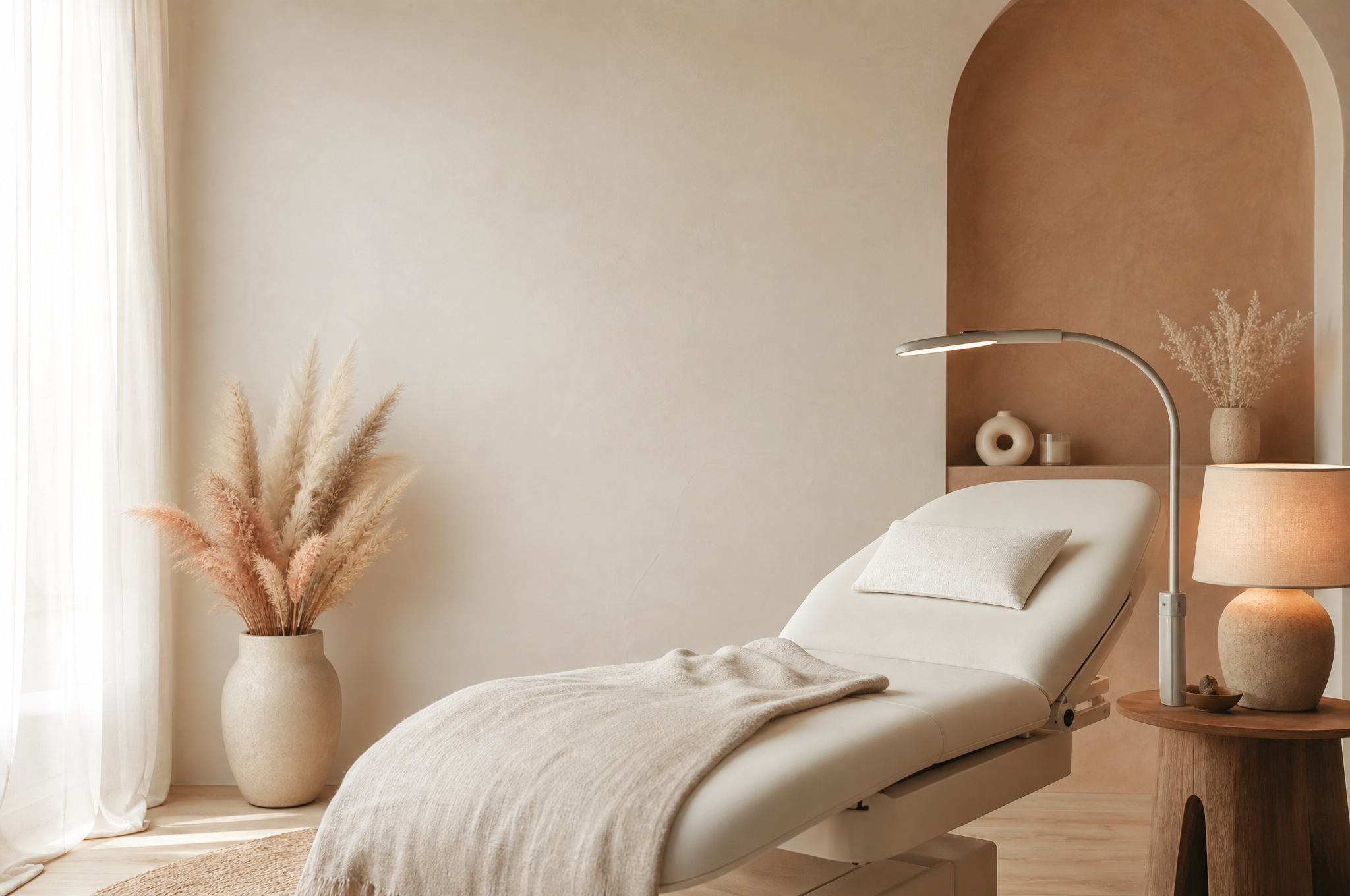 De behandelruimte van Beauty By Besties met een behandelbed en zacht licht